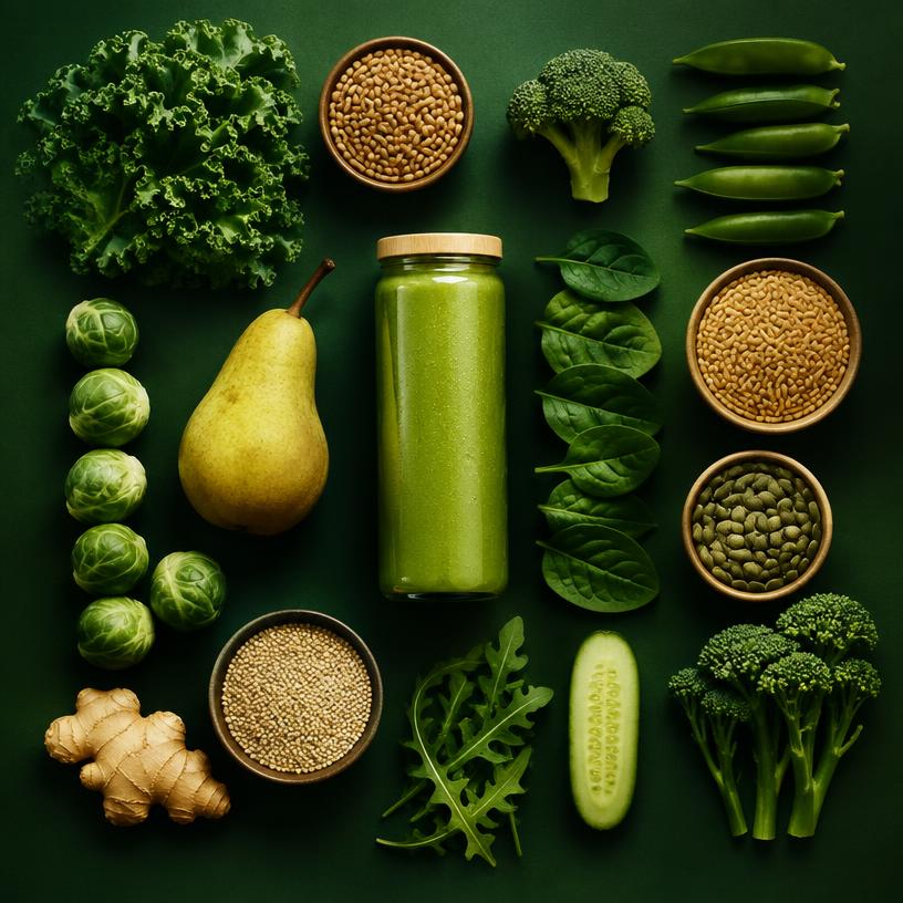 Vegetales verdes y cereales naturales